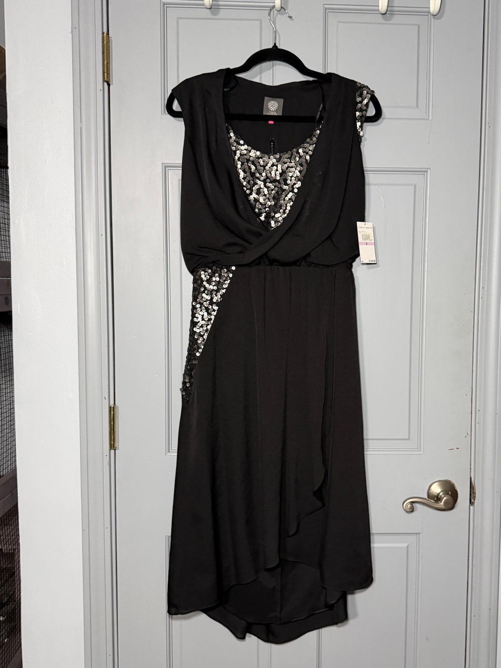Vince Camuto Black High-Low Dress with Silver Sequin Accents